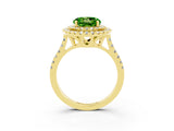 Yellow gold Double Halo Round Cut Peridot Pavé Band with Four-Prong Setting_3
