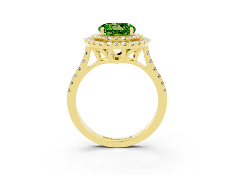 Yellow gold Double Halo Round Cut Peridot Pavé Band with Four-Prong Setting_3