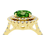 Yellow gold Double Halo Round Cut Peridot Pavé Band with Four-Prong Setting_4