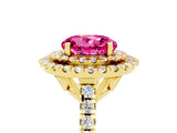 Yellow gold Double Halo Round Cut Pink Sapphire Pavé Band with Four-Prong Setting_29