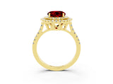 Yellow gold Double Halo Round Cut Ruby Pavé Band with Four-Prong Setting_3