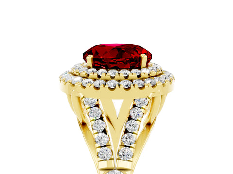 Yellow gold Double Halo Round Cut Ruby Split Shank Engagement Ring with Four-Prong Setting_5