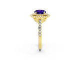 Yellow gold Double Halo Round Cut Tanzanite Pavé Band with Four-Prong Setting_2