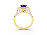 Yellow gold Double Halo Round Cut Tanzanite Pavé Band with Four-Prong Setting_3