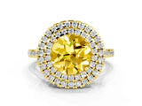 Yellow gold Double Halo Round Cut Yellow Sapphire Pavé Band with Four-Prong Setting_24