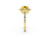 Yellow gold Double Halo Round Cut Yellow Sapphire Pavé Band with Four-Prong Setting_26