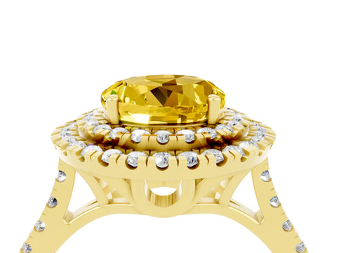 Yellow gold Double Halo Round Cut Yellow Sapphire Pavé Band with Four-Prong Setting_28