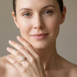 Yellow gold Double Halo Round Diamond Pavé Band Prong Setting Ring_7