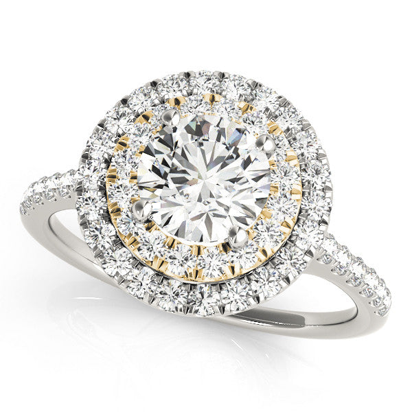 Yellow gold Double Halo Round Diamond Pave Band with Four-Prong Setting