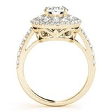 Yellow gold Double Halo Round Diamond Pave Split Shank Prong Setting Ring 2