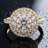 Yellow gold Double Halo Round Diamond Pave Split Shank Prong Setting Ring_9
