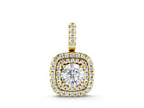 Yellow gold Double Halo Round Diamond Pendant with Pavé Setting and Prong Setting_8