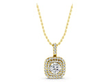 Yellow gold Double Halo Round Diamond Pendant with Pavé Setting and Prong Setting_9