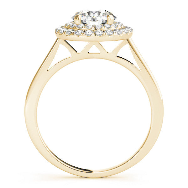 Yellow gold Double Halo Round Diamond Solitaire with Pavé Band and Four-Prong Setting 2