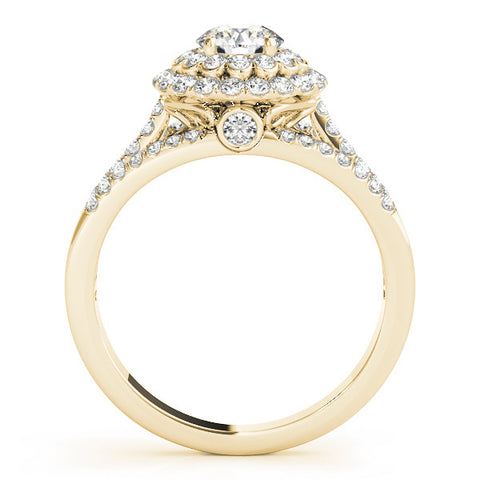 Yellow gold Double Halo Round Diamond Split Shank Pave Set Ring 2