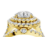 Yellow gold Double Halo Round Diamond Split Shank Pave Set Ring_11