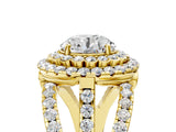 Yellow gold Double Halo Round Diamond Split Shank Pave Set Ring_12