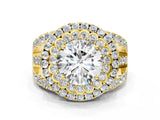 Yellow gold Double Halo Round Diamond Split Shank Pave Set Ring_7
