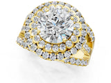 Yellow gold Double Halo Round Diamond Split Shank Pave Set Ring_8