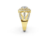 Yellow gold Double Halo Round Diamond Split Shank Pave Set Ring_9