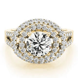 Yellow gold Double Halo Round Diamond Split Shank Prong Setting Ring 1