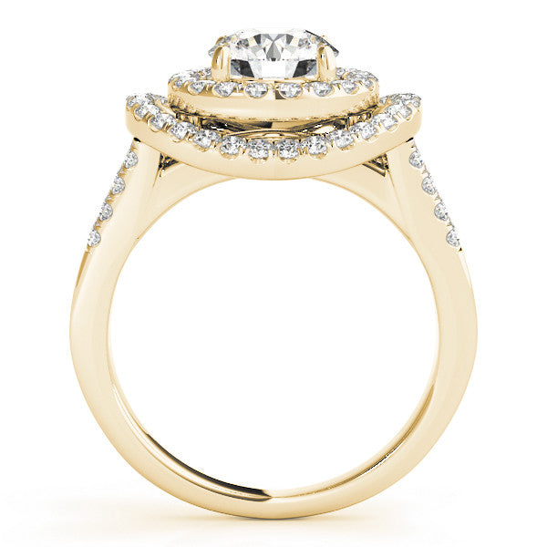 Yellow gold Double Halo Round Diamond Split Shank Prong Setting Ring 2