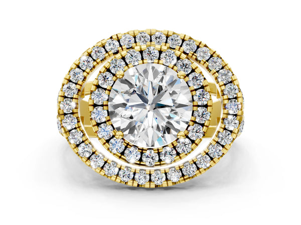 Yellow gold Double Halo Round Diamond Split Shank Prong Setting Ring