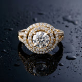 Yellow gold Double Halo Round Diamond Split Shank Prong Setting Ring_15