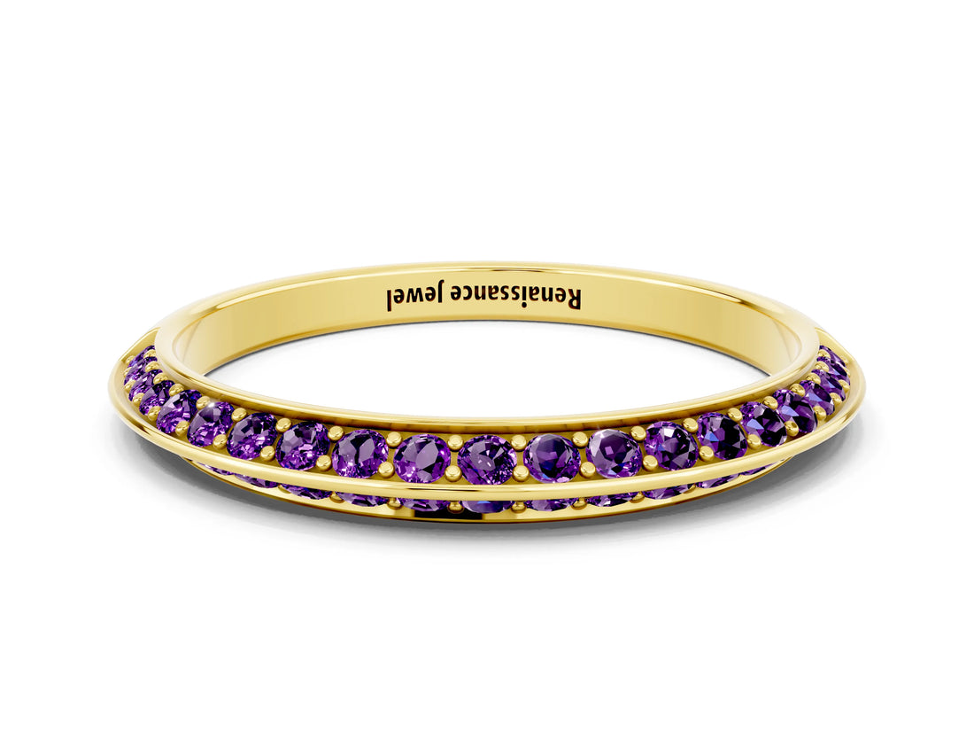 Yellow gold Double Row Pavé Round Amethyst Eternity Band with Channel Setting_6
