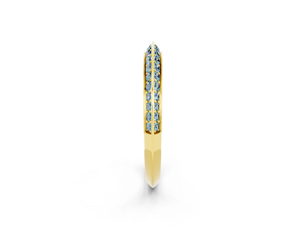 Yellow Gold Round Aquamarine Double Row Knife Edge Pave Half Eternity Band