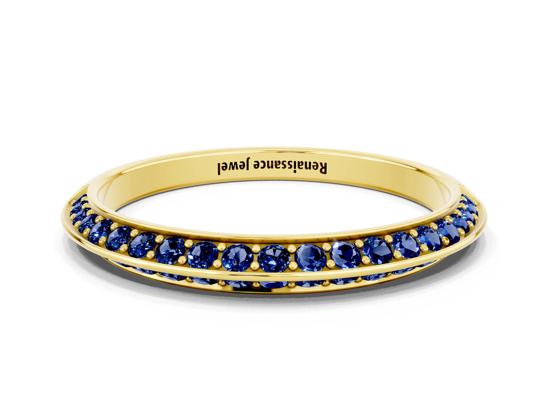 Yellow gold Double Row Pavé Round Blue Sapphire Eternity Band with Channel Setting_6