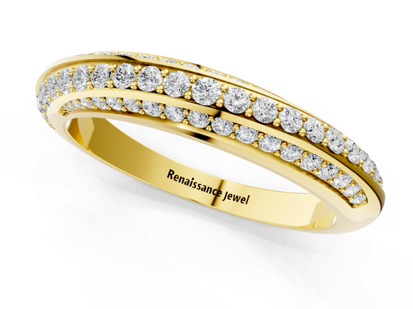 Yellow gold Double Row Pavé Round Diamond Channel Set Band
