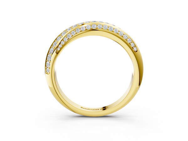 Yellow gold Double Row Pavé Round Diamond Channel Set Band
