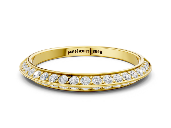 Yellow gold Double Row Pavé Round Diamond Eternity Band with Channel Setting