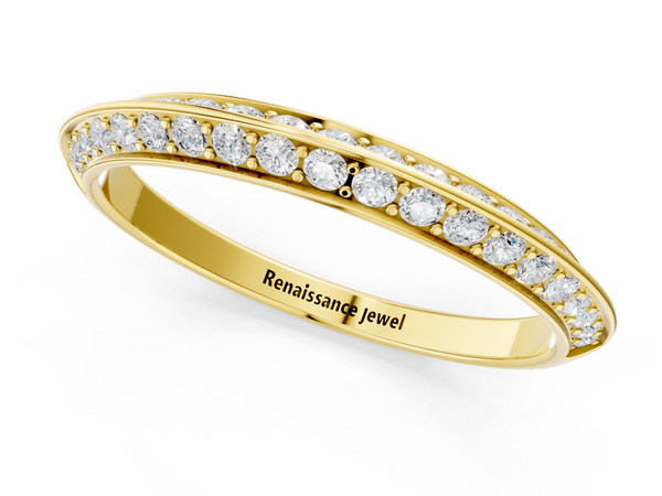 Yellow gold Double Row Pavé Round Diamond Eternity Band with Channel Setting