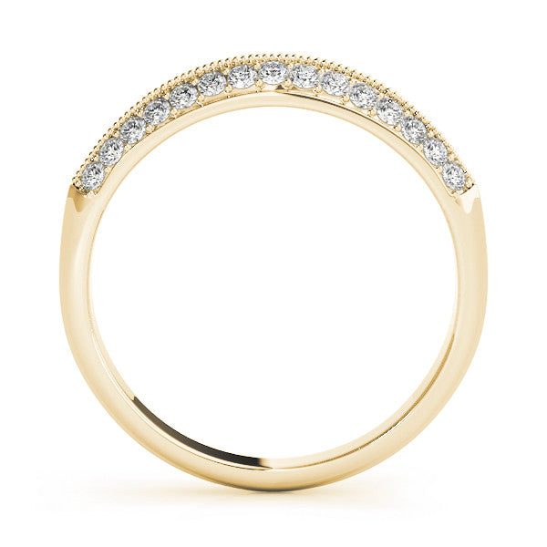 Yellow gold Double Row Pavé Round Diamond White Gold Band with Shared Prong Setting 1