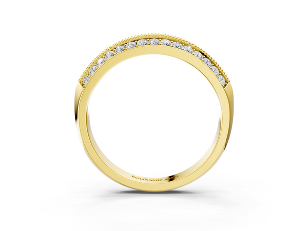 Yellow gold Double Row Pavé Round Diamond White Gold Band with Shared Prong Setting