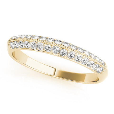 Yellow gold Double Row Pavé Round Diamond White Gold Band with Shared Prong Setting