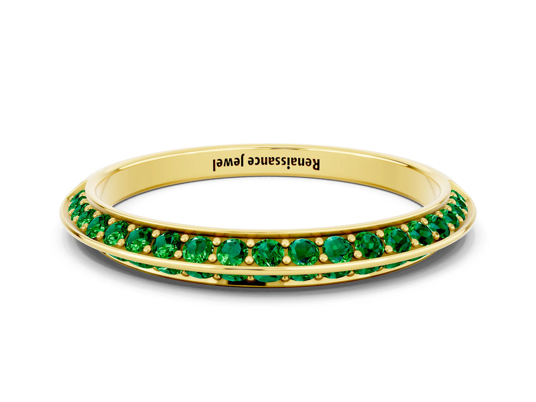 Yellow gold Double Row Pavé Round Emerald Eternity Band with Channel Setting_18