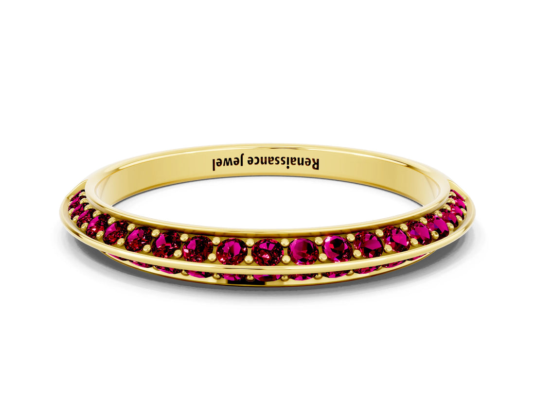 Yellow gold Double Row Pavé Round Garnet Eternity Band with Channel Setting_6
