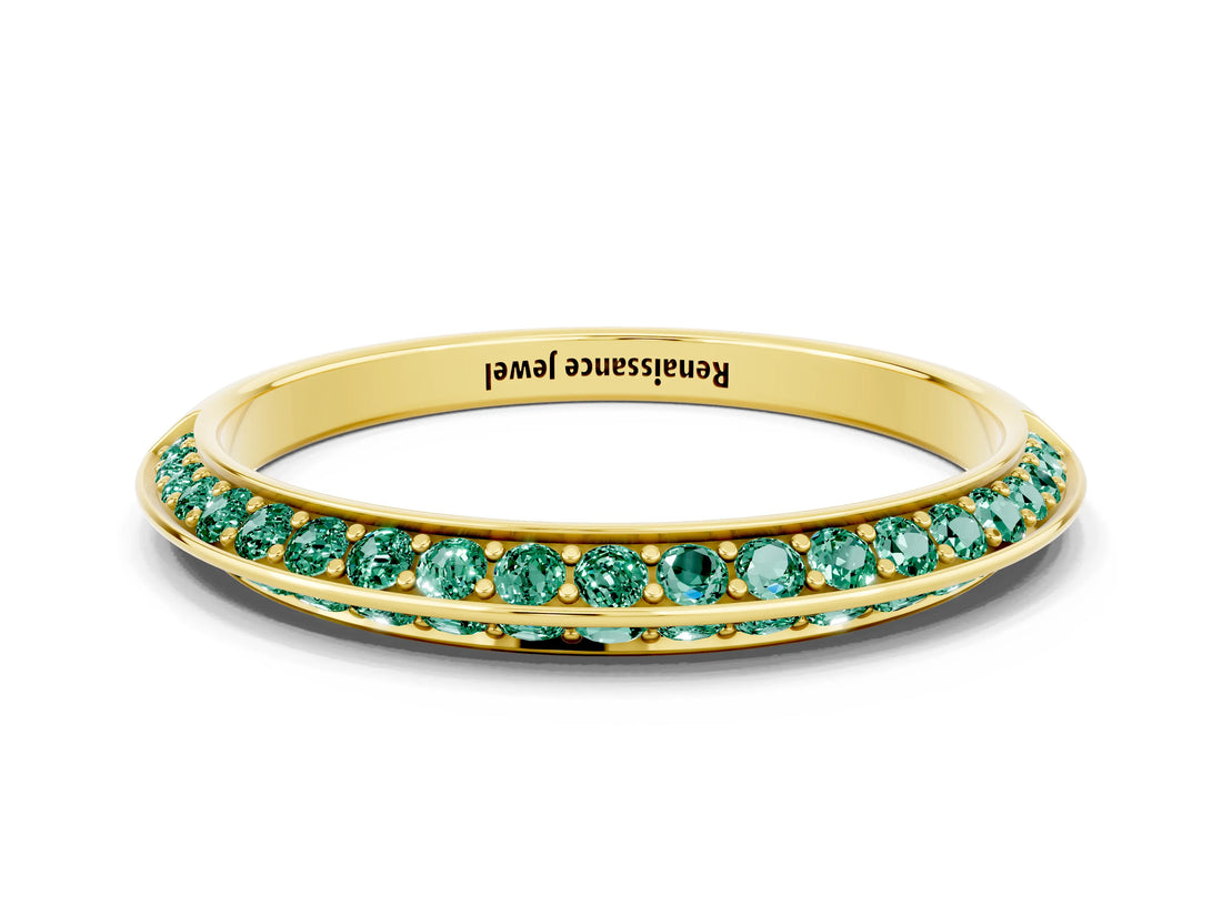Yellow gold Double Row Pavé Round Green Sapphire Eternity Band with Channel Setting_17
