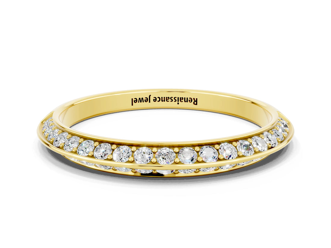 Yellow gold Double Row Pavé Round Moissanite Eternity Band with Channel Setting_6