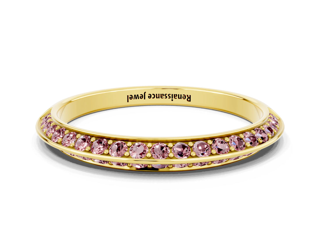 Yellow gold Double Row Pavé Round Morganite Eternity Band with Channel Setting_6