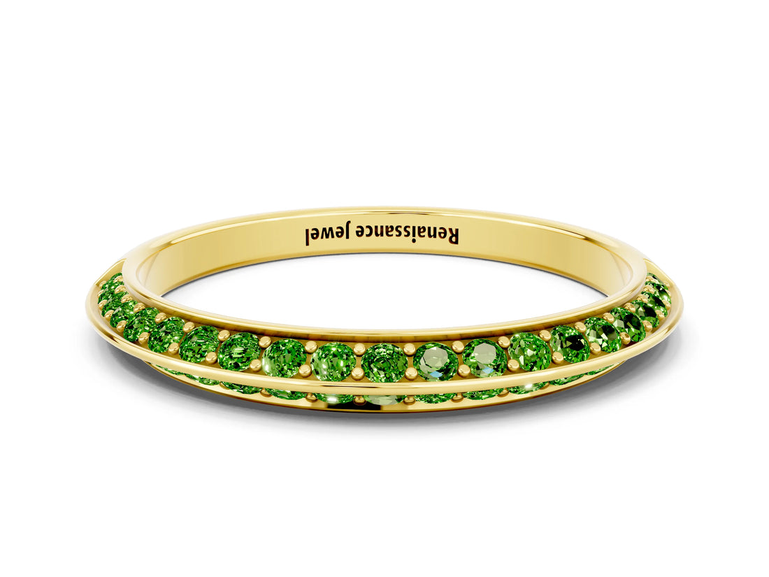 Yellow gold Double Row Pavé Round Peridot Eternity Band with Channel Setting_6