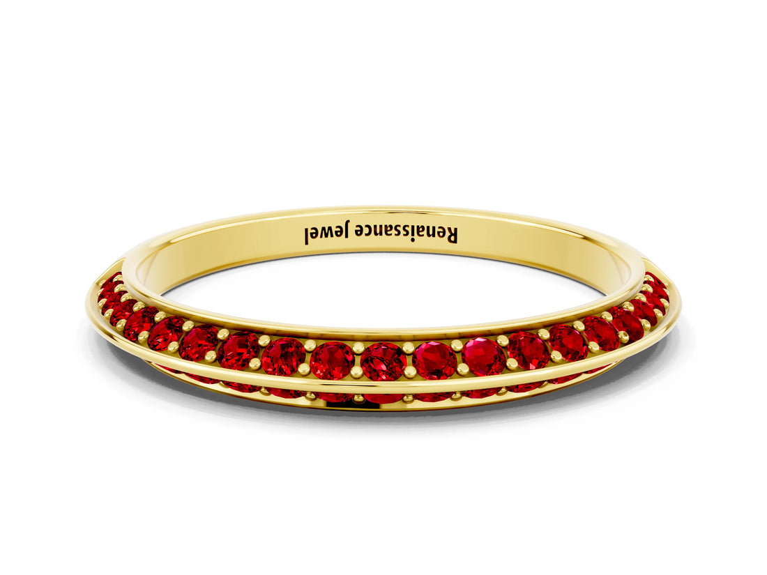 Yellow gold Double Row Pavé Round Ruby Eternity Band with Channel Setting_6