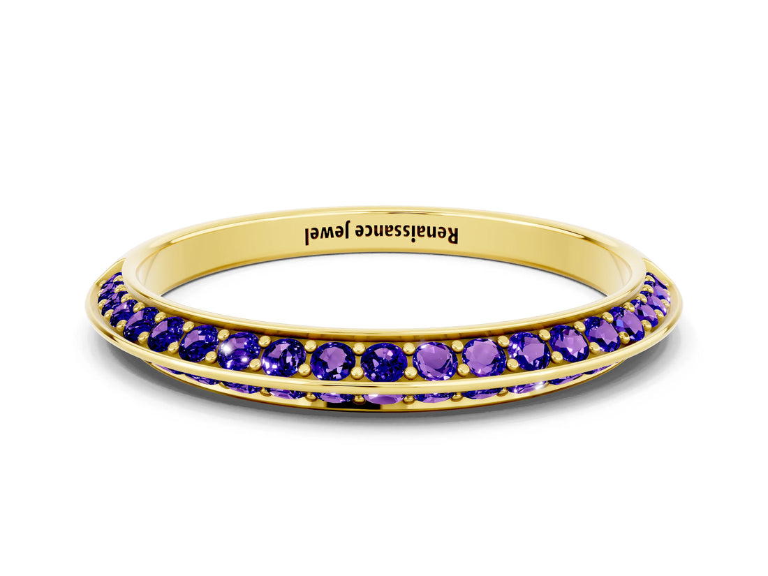 Yellow gold Double Row Pavé Round Tanzanite Eternity Band with Channel Setting_18