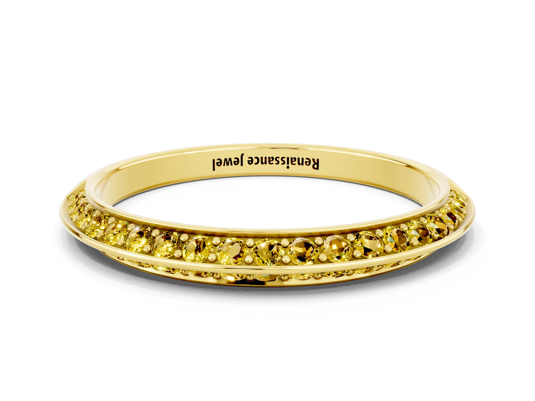Yellow gold Double Row Pavé Round Yellow Sapphire Eternity Band with Channel Setting_18