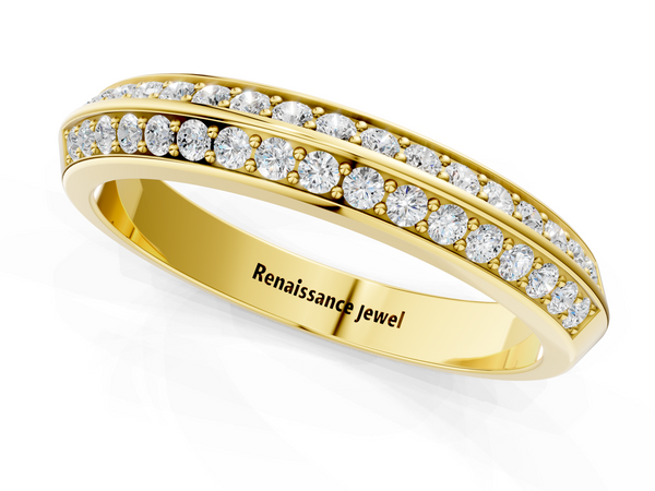 Yellow gold Double Row Round Diamond Channel Set Eternity Band