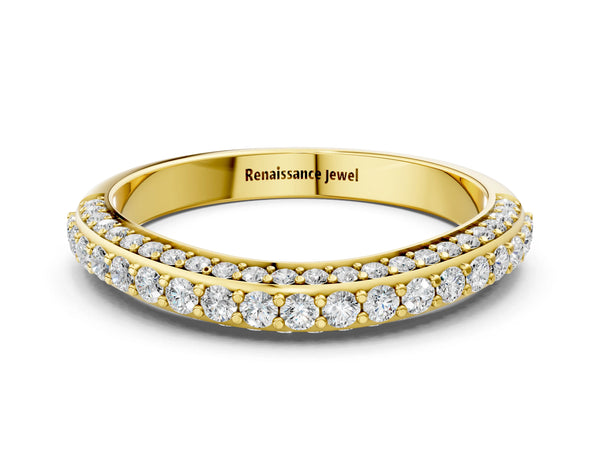 Yellow gold Double Row Round Diamond Pavé Curved Band