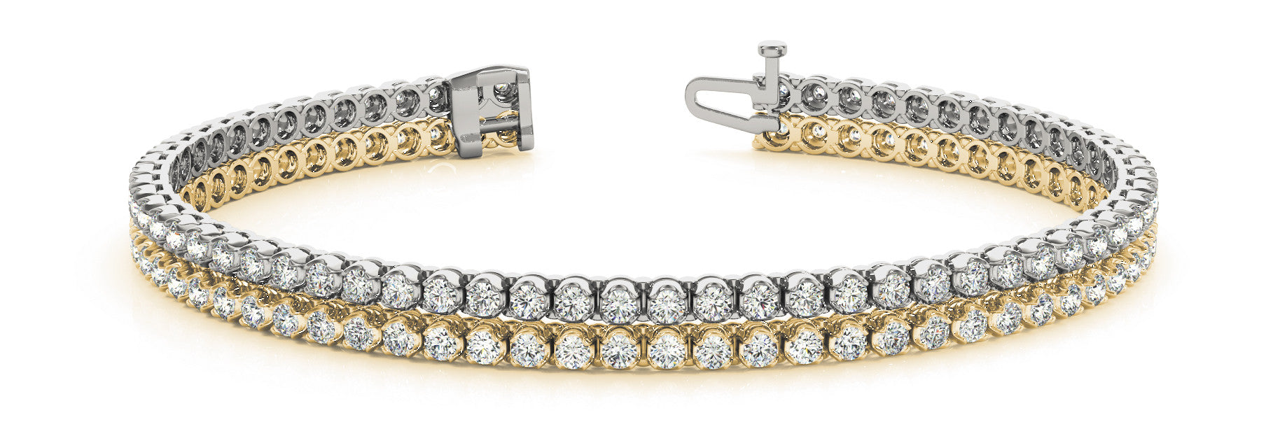 Yellow gold Double Row Round Diamond Tennis Bracelet with Prong Setting